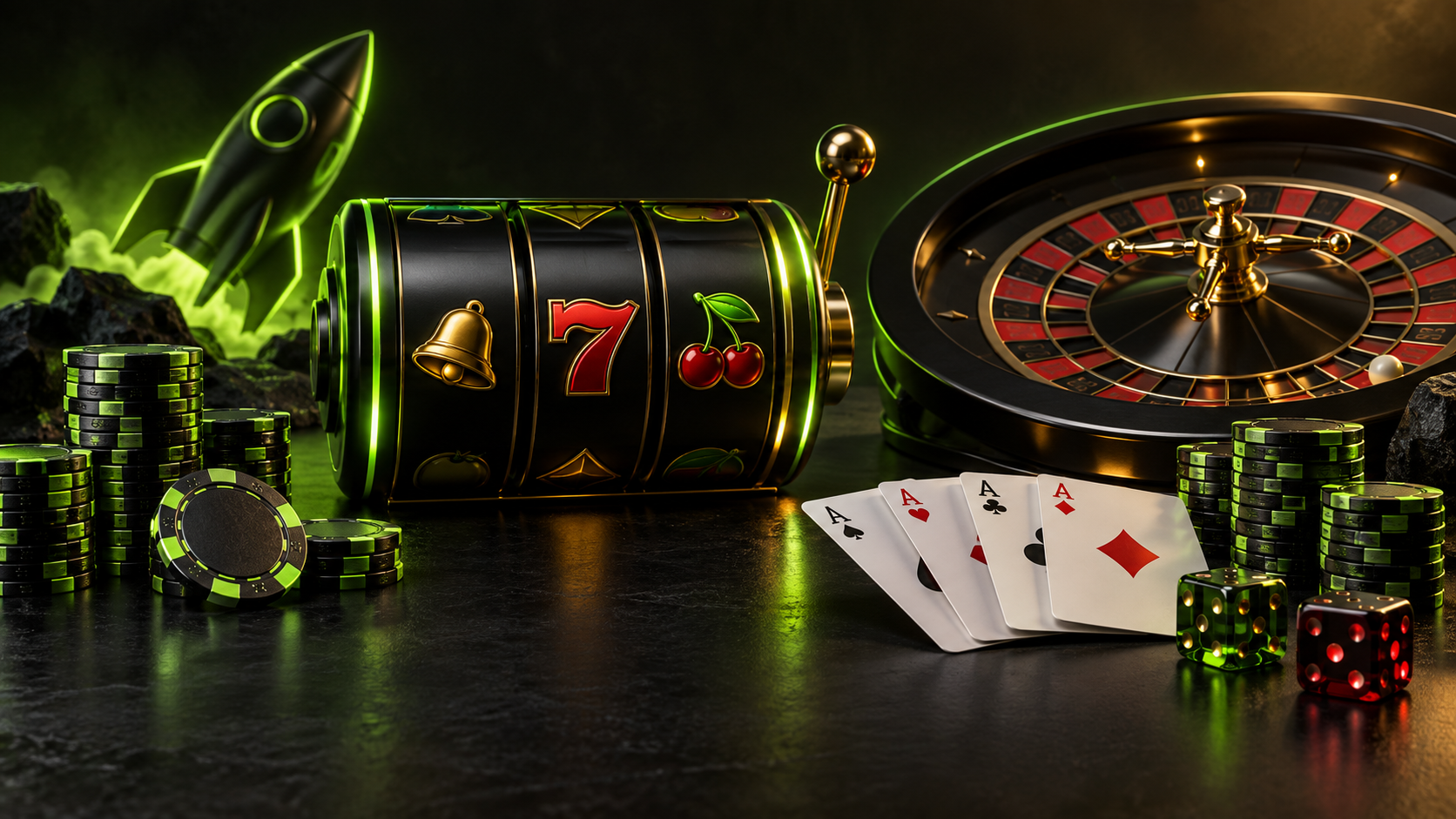 Selezione di slot, roulette, carte e giochi da casinò